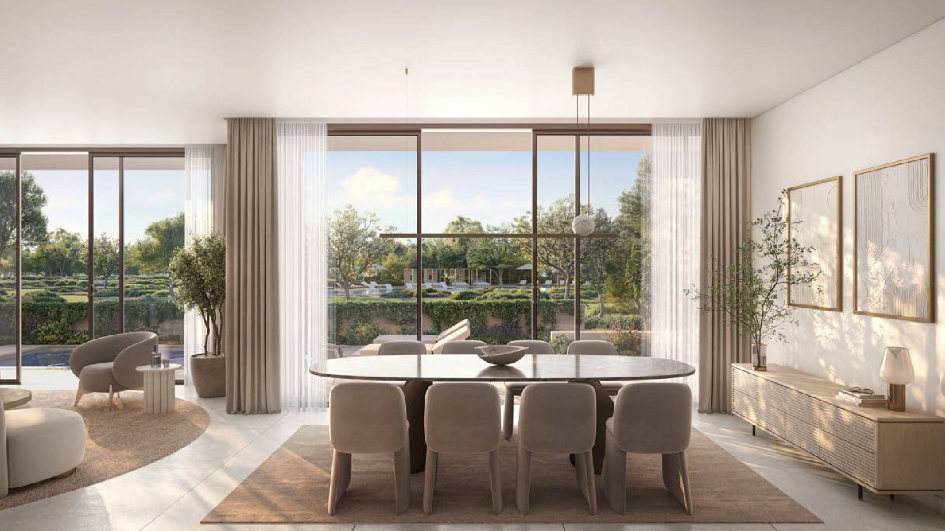 Sleek interior design with bold lines, soft lighting, and modern decor